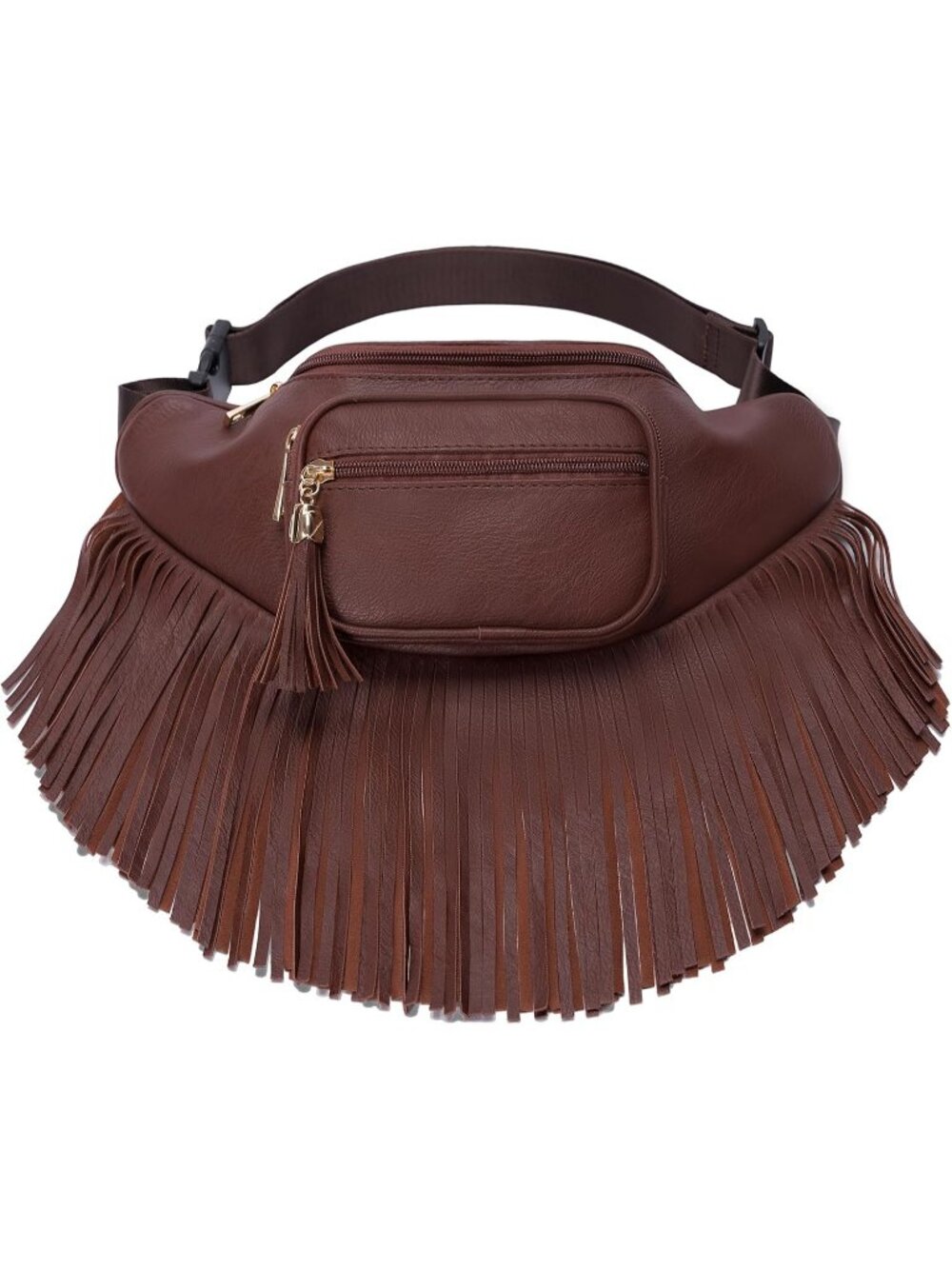 Women's Coffee Fringe Waist With Multi Zipper Pockets Fanny Pack Travel Bags